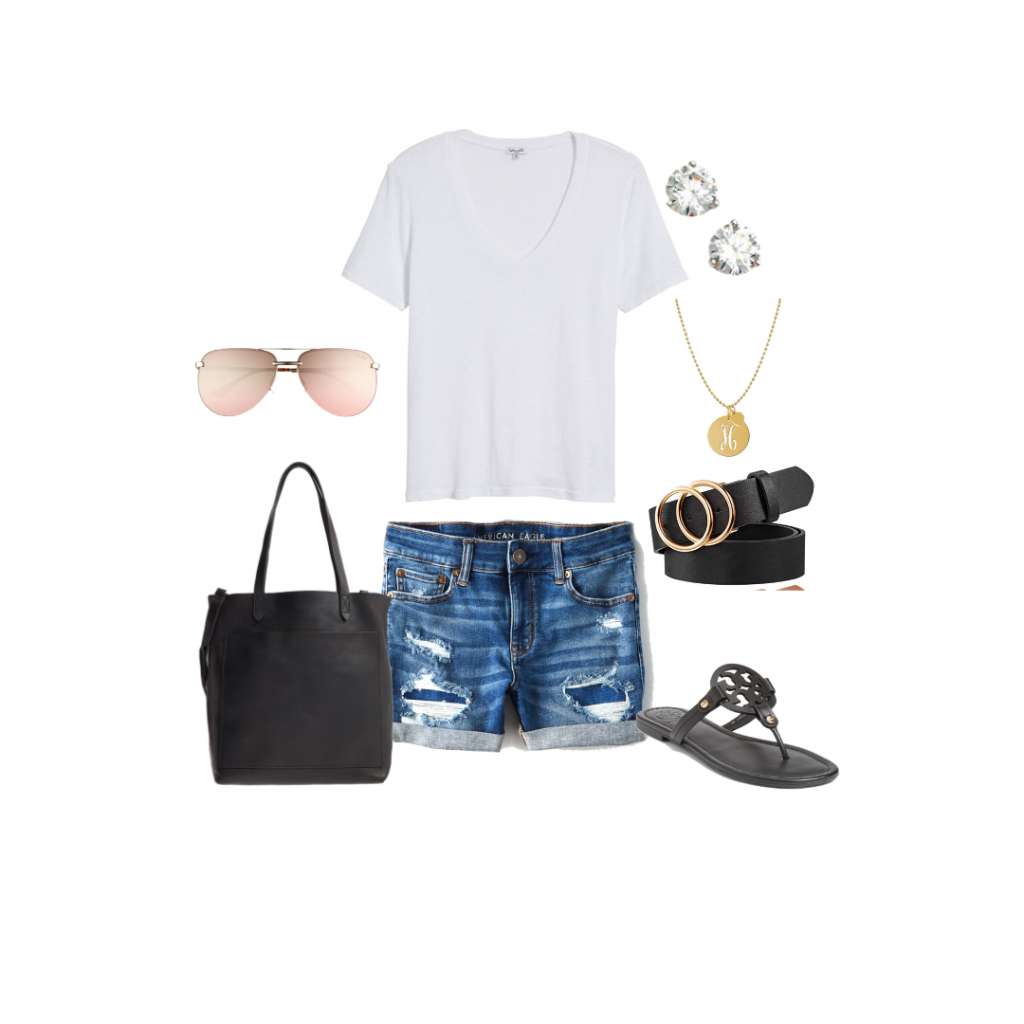 denim shorts white tee capsule wardrobe outfit ideas capsule wardrobe Everyday Holly