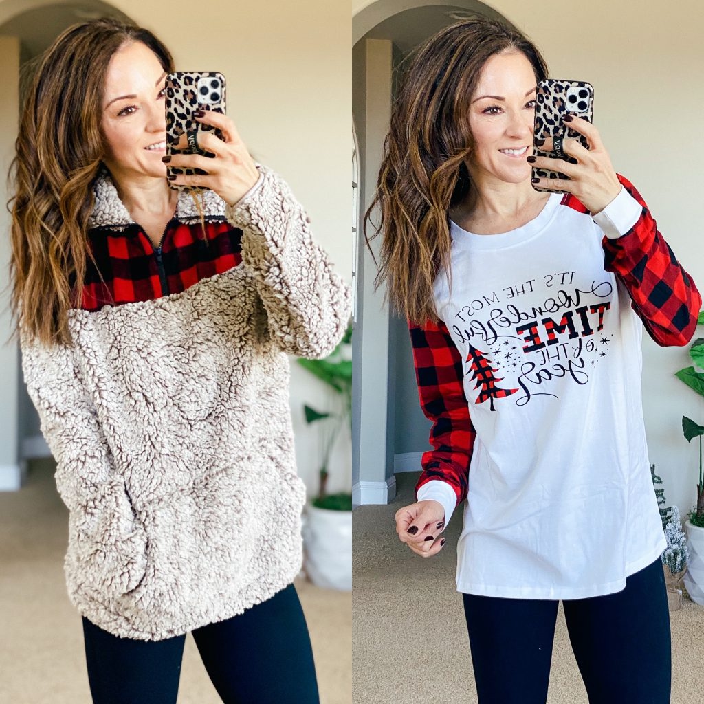 amazon fasion // buffalo plaid // holiday tee // christmas tee 