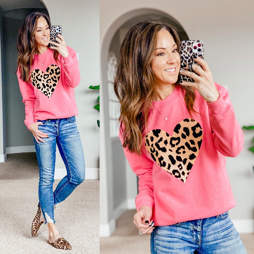 Valentines sweatshirt, valentines top, leopard heart top