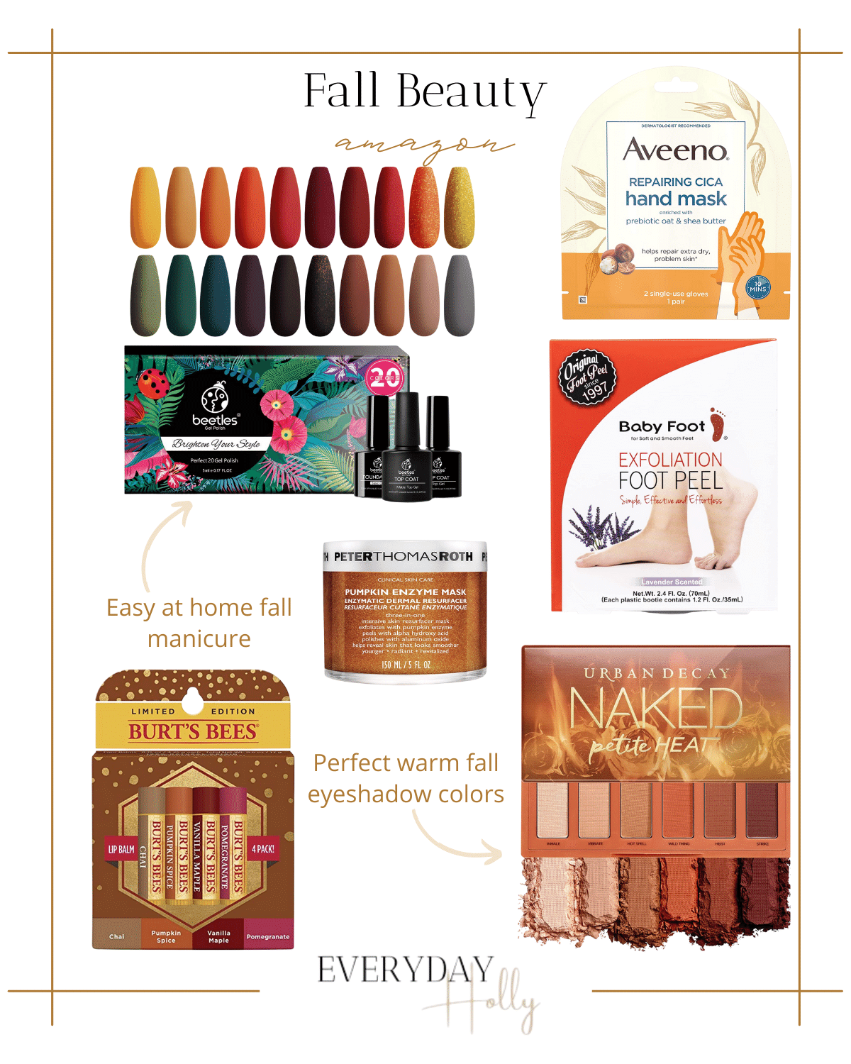 Amazon Fall Beauty

#amazon #amazonfallbeauty #fallbeauty #amazonfinds #affordable #affordablestyle #aveeno #gelpolish #fallcolors #footmask #chapstick #urbandecay #peterthomasroth