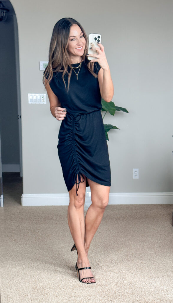 lbd, little black dress, cinch dress, petite dress, gibsonlook