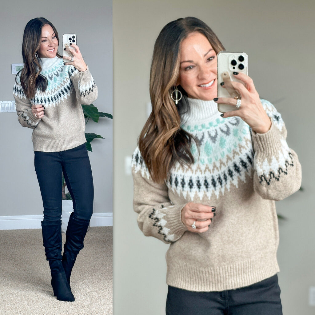 sweater, gibsonlook, fair isle, winter outfit, ski sweater