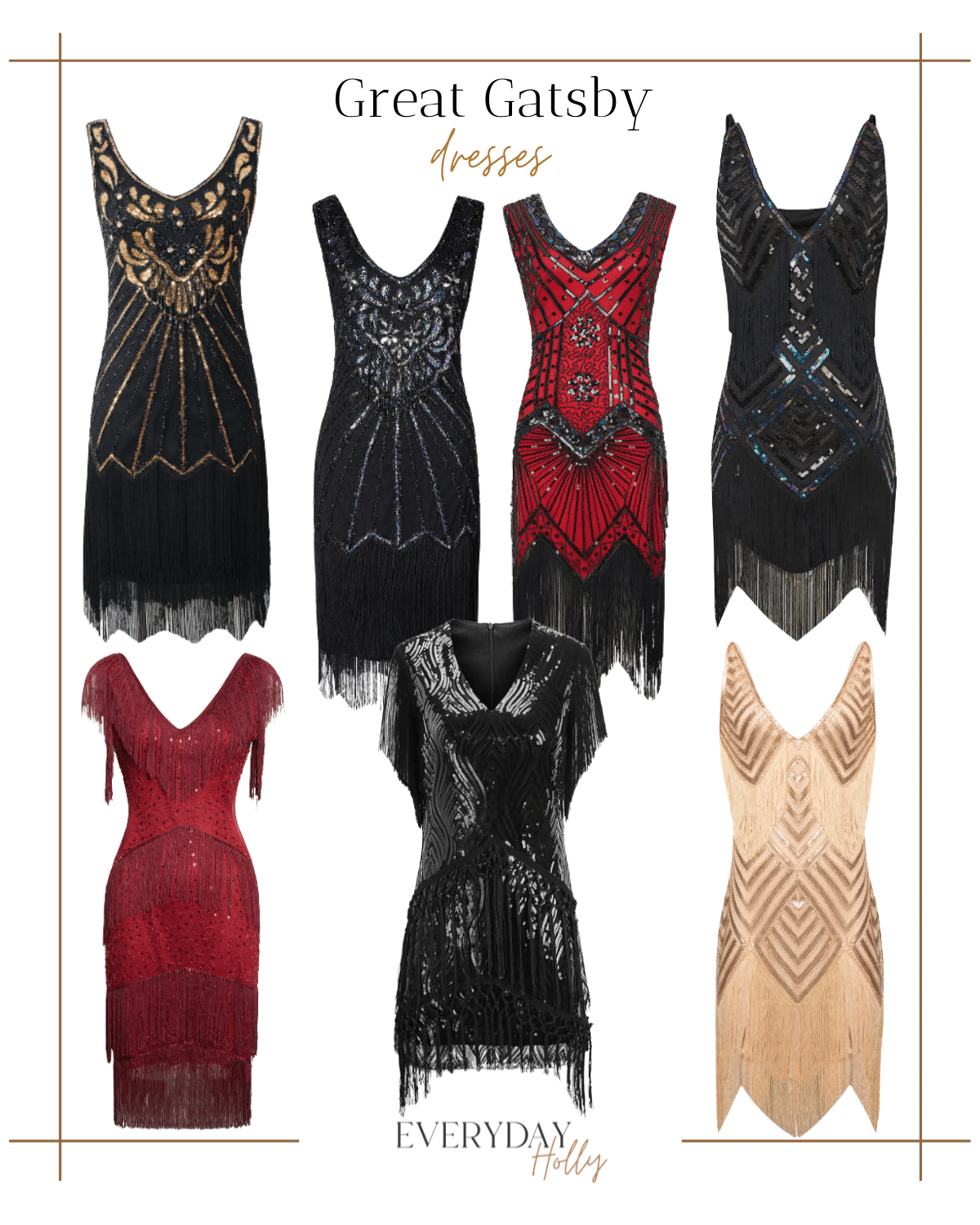 great gatsby flapper dresses, black and gold fringe dress, black flapper dress, black and red fringe flapper dress, black fringe dress, red flapper dress, black fringe shoulder flapper dress, champagne fringe dress 