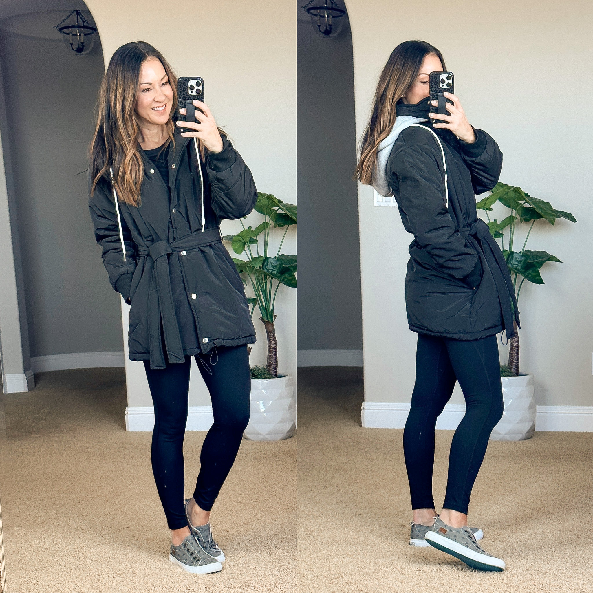 black coat, leggings, star sneakers top 10 fashion, november top fashions 