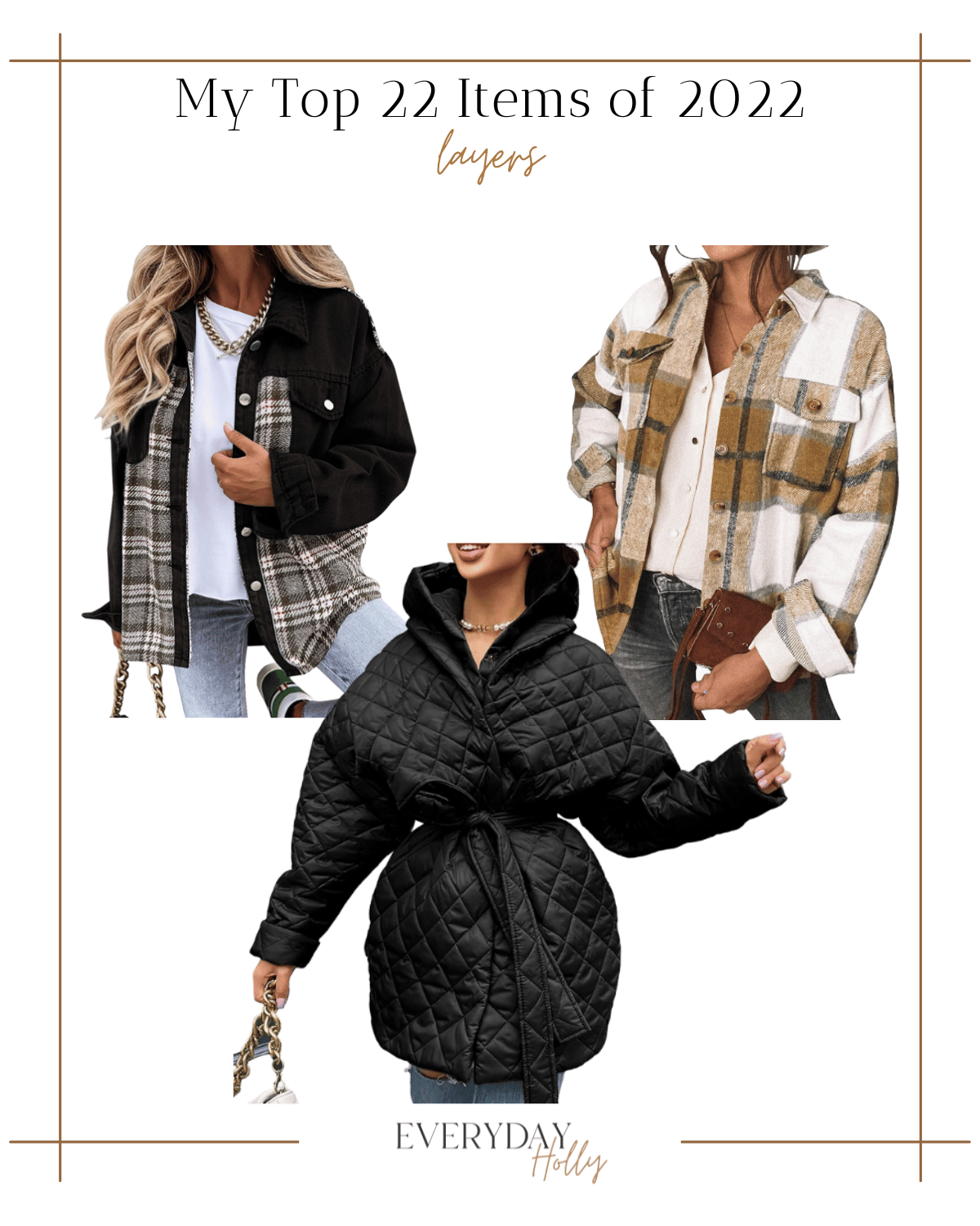 shackets, large puffer coat, top 22 picks, GHVHVDN1343028 image, collage, black plaid shacket, pink shacket, black puffer 