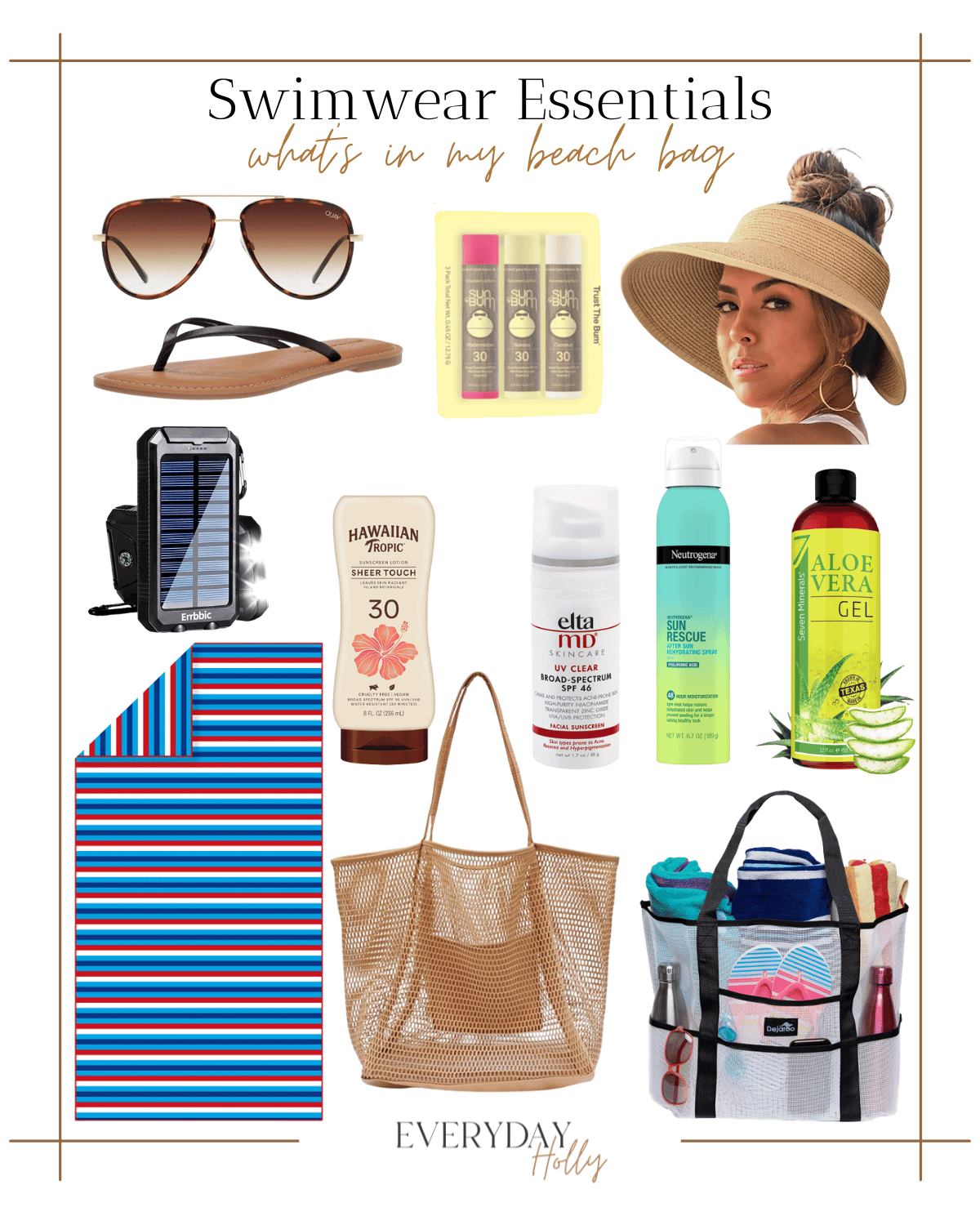 what's in my beach bag, swimwear essentials, packing for the beach, pool essentials, sunscreen, beach bag, towels, beach hat, sunglasses 