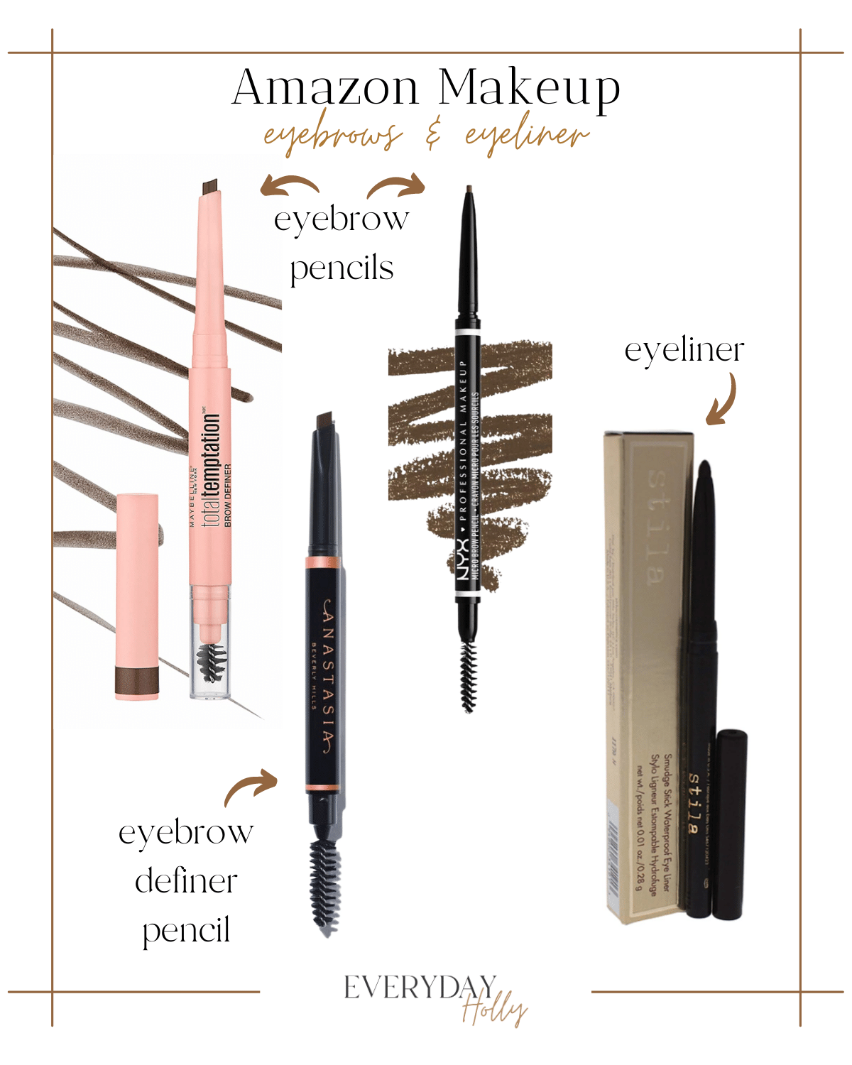 eyebrow pencils, maybelline eyebrow pencil, anastasia eyebrow definer, nyx eyebrown pencil, stila eyeliner, amazon beauty, amazon makeup 