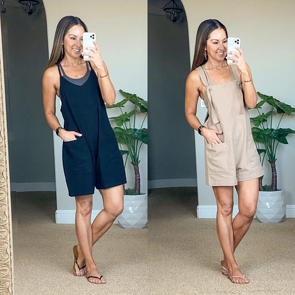 black loose romper, tan overalls, amazon fashion, spring styles, summer fashions