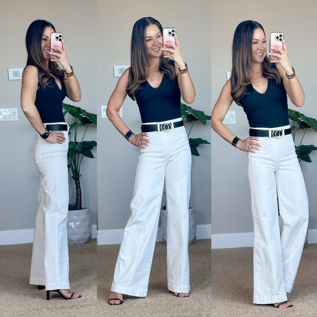 white denim jeans, wide leg jeans, body suit, womens fashion, womens jeans, fashion staples, concert outfits 