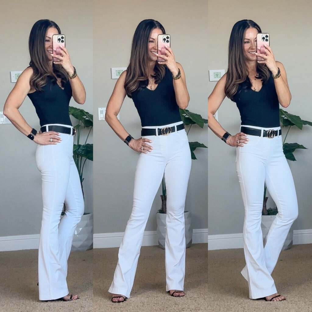 dark blue flare jeans, womens jeans, flare jeans, slim flare, slimming jeans, womens style, spanx, concert outfits, country concert outfits, flare style jeans, white flare jeans 