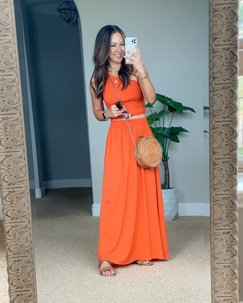 orange one shoulder matching set, amazon top selling fashion, matching set, top 10 best seller 