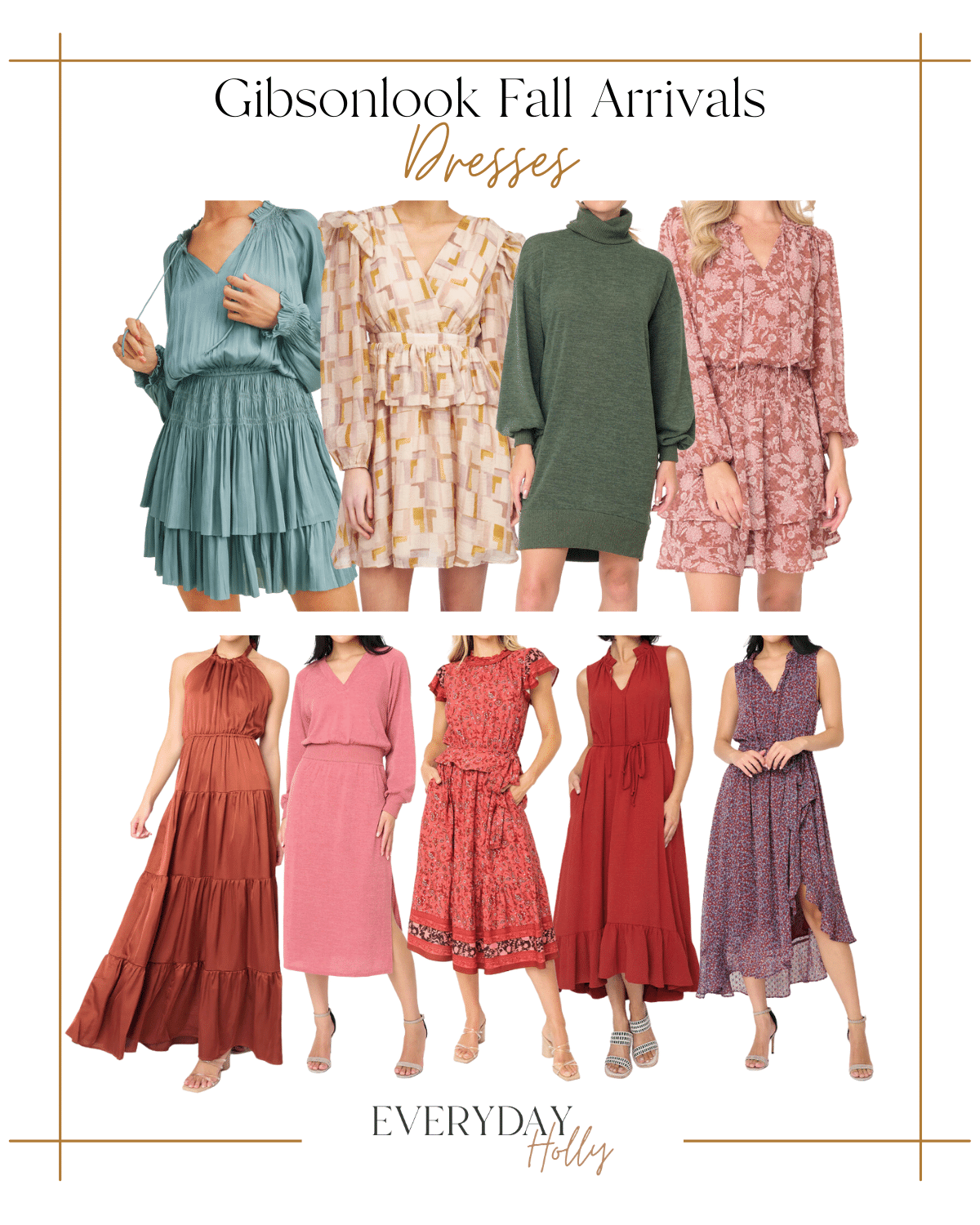 fall pieces you will want in your closet | #fall #autumn #wardrobe #closet #gibsonlook #fashion #fallfashion #dress #longsleeve #shortsleeve #halter #vneck #sweaterdress #ruffle #floral #sleeveless #tieneck #midi #maxi #highneck