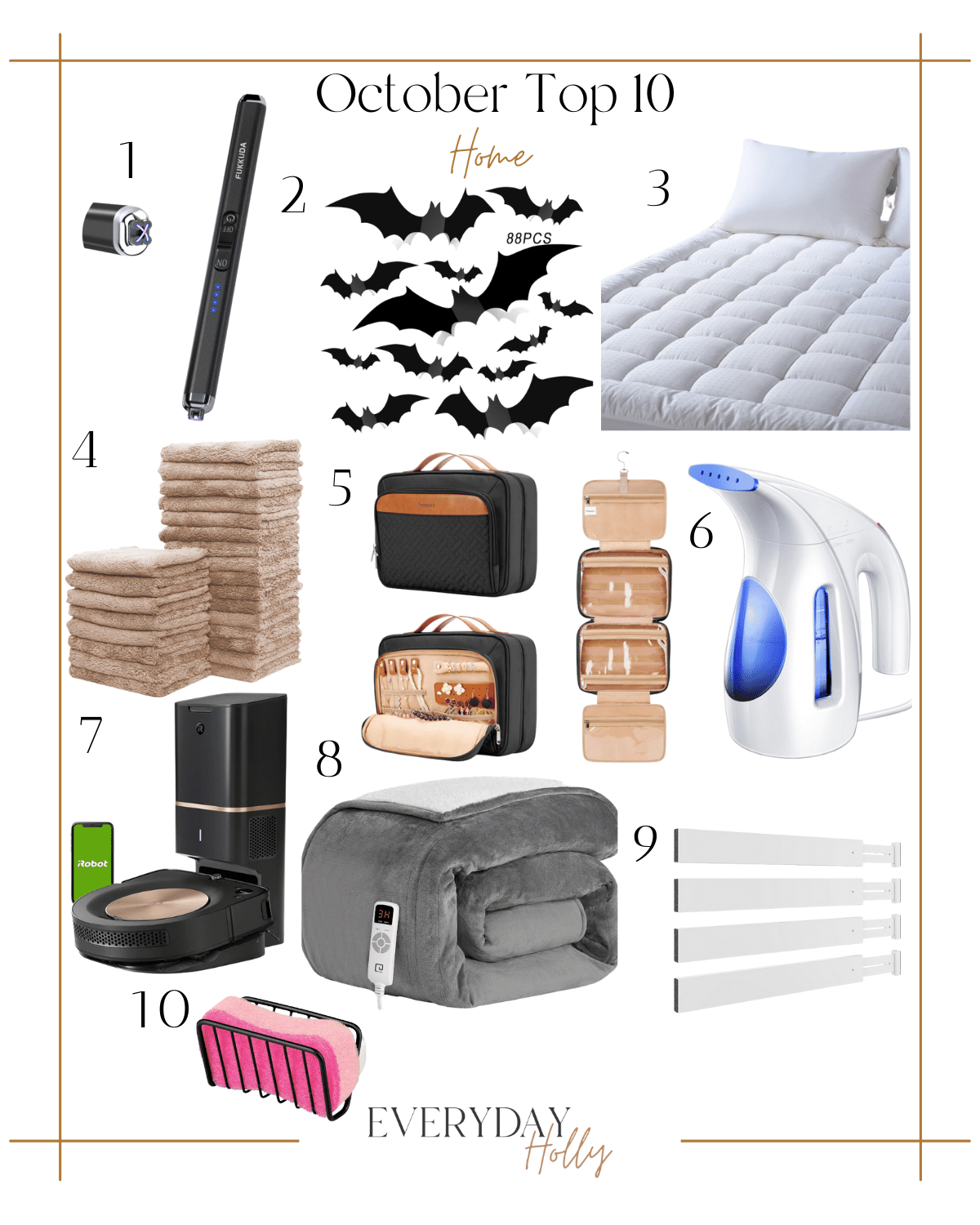 top 10 hottest best sellers from october | #top10 #bestseller #october #lighter #bats #halloween #mattress #bedding #dishtowels #steamer #travel #heatedblanket #roomba #organize