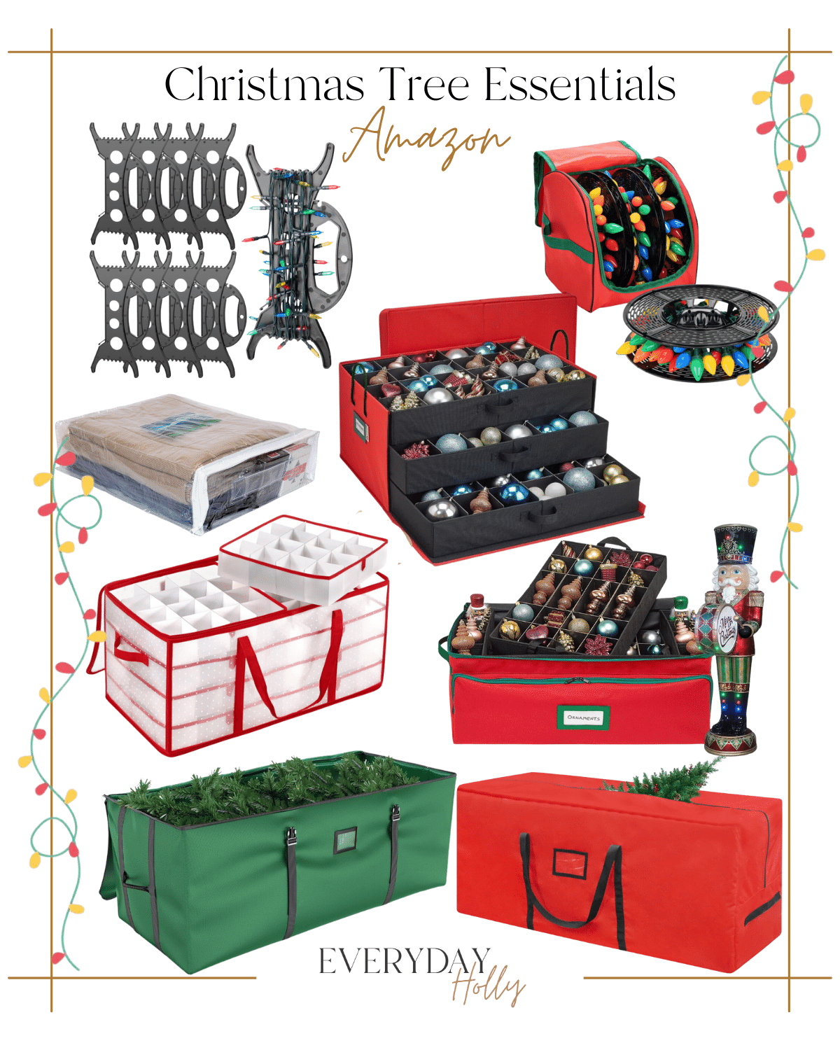 wrap up christmas quality storage and organization | #wrapup #christmas #storage #organization #holidays #christmastree #christmaslights #lights #wreath #treebag #treestorage #ornamentstorage