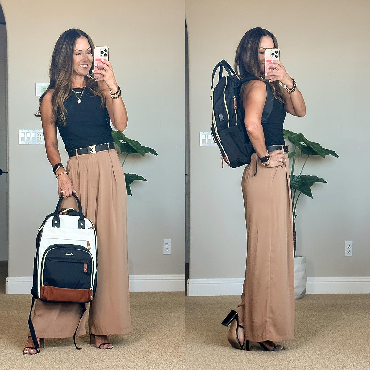 top 23 fashion favorites of 2023 | top 23 of 2023, fashion, fashion favorites, fashion finds, outfit inspo, workwear, neutral, laptop backpack, travel, heels, bodysuit, wide leg pants, belt