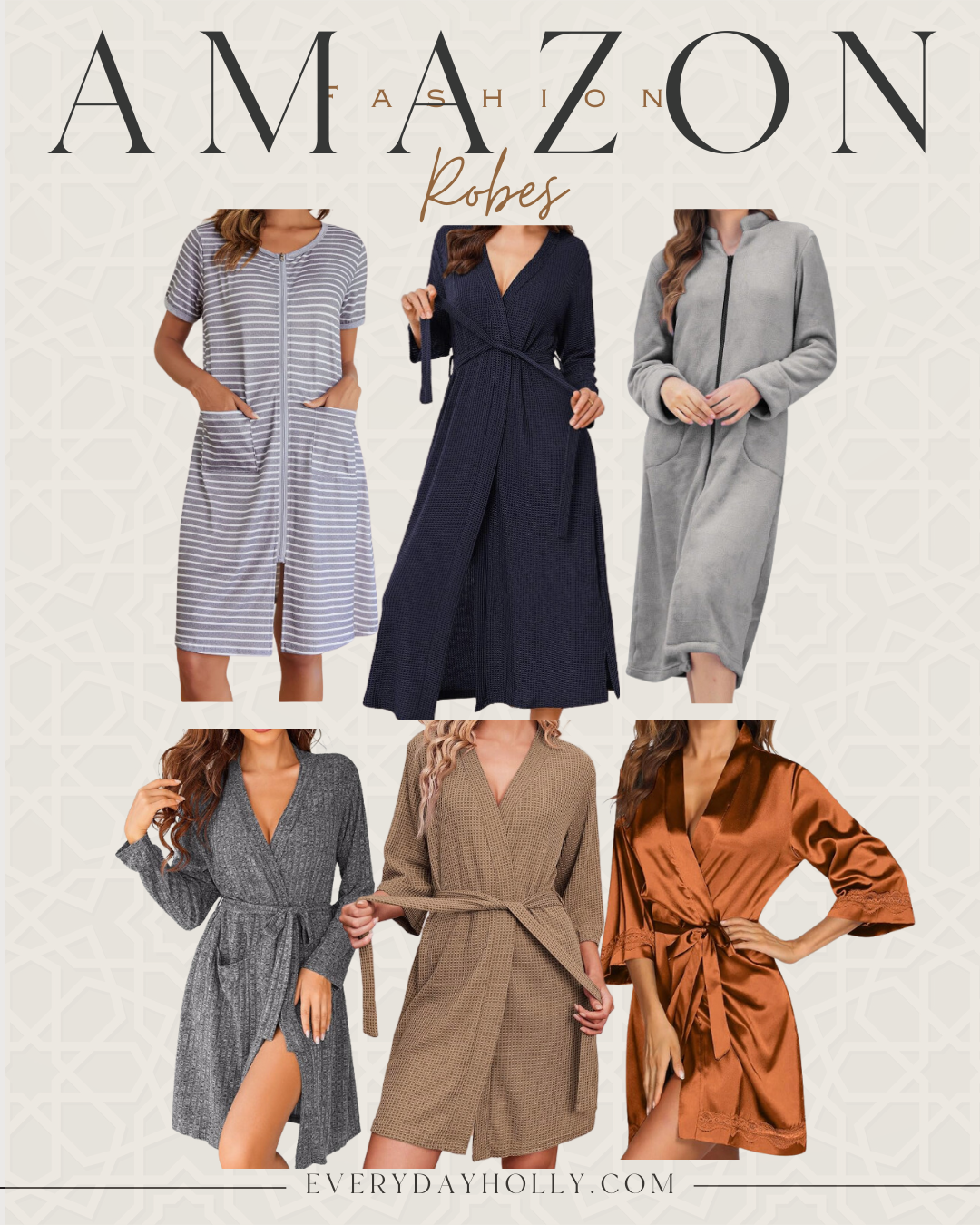 best jammies and loungewear amazon favorites | jammies, pajama sets, pajamas, loungewear, amazon, robes, robe, knee length robe, zip up robe, soft robe, satin robe