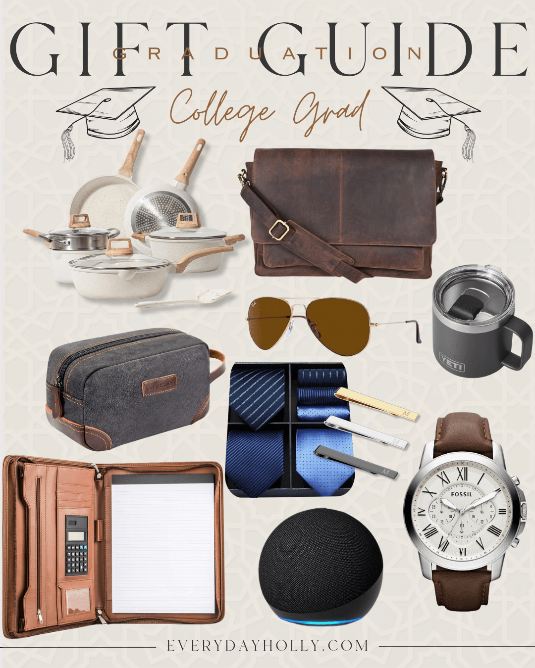 45 gift ideas for the graduate in your life | gift guide, gift ideas, graduation gift, graduate, high school grad, college grad, yeti, messenger bag, travel essential, personalized gift, fossil, watch, cooking set, gifts for him