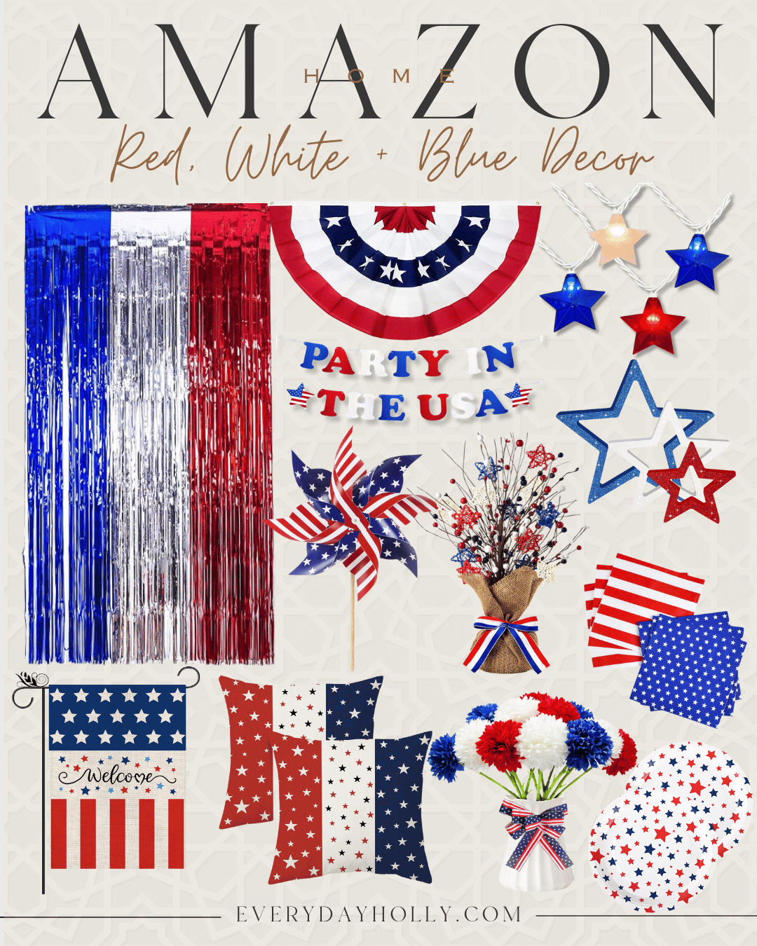 Host the Best 4th of July BBQ Amazon Finds | 4th of July, 4th of July party, 4th of July BBQ, outdoor entertaining, red white and blue, red white and blue party, party decor, patriotic party, outdoor decor, throw pillows, seasonal decor, backyard party