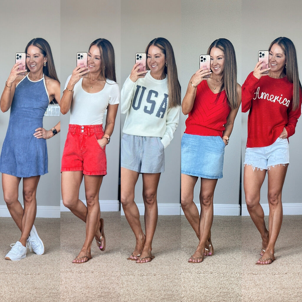 Host the Best 4th of July BBQ Amazon Finds | 4th of July, 4th of July party, 4th of July BBQ, outdoor entertaining, red white and blue, red white and blue party, red white and blue clothes, red white and blue outfit, denim shorts, sweater, beach outfit, bbq outfit, party outfit