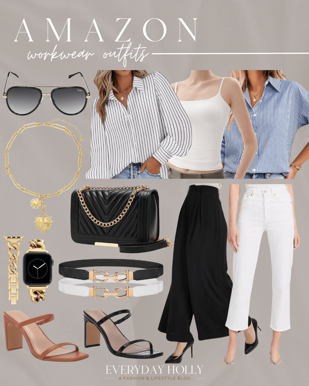 july style recap shop teacher outfits, summer styles and more | july, style recap, outfit recap, summer fashion, trending fashion, workwear, work style, wide leg pants, gold jewelry