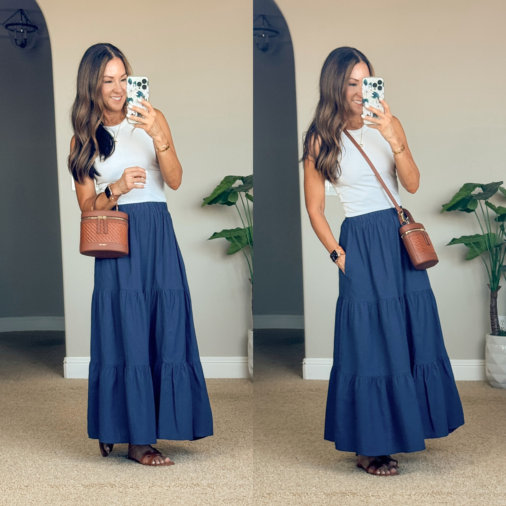 july style recap shop teacher outfits, summer styles and more | july, style recap, outfit recap, summer fashion, trending fashion, midi skirt, amazon fashion, purse, neutral top, summer outfit, summer style, sandals