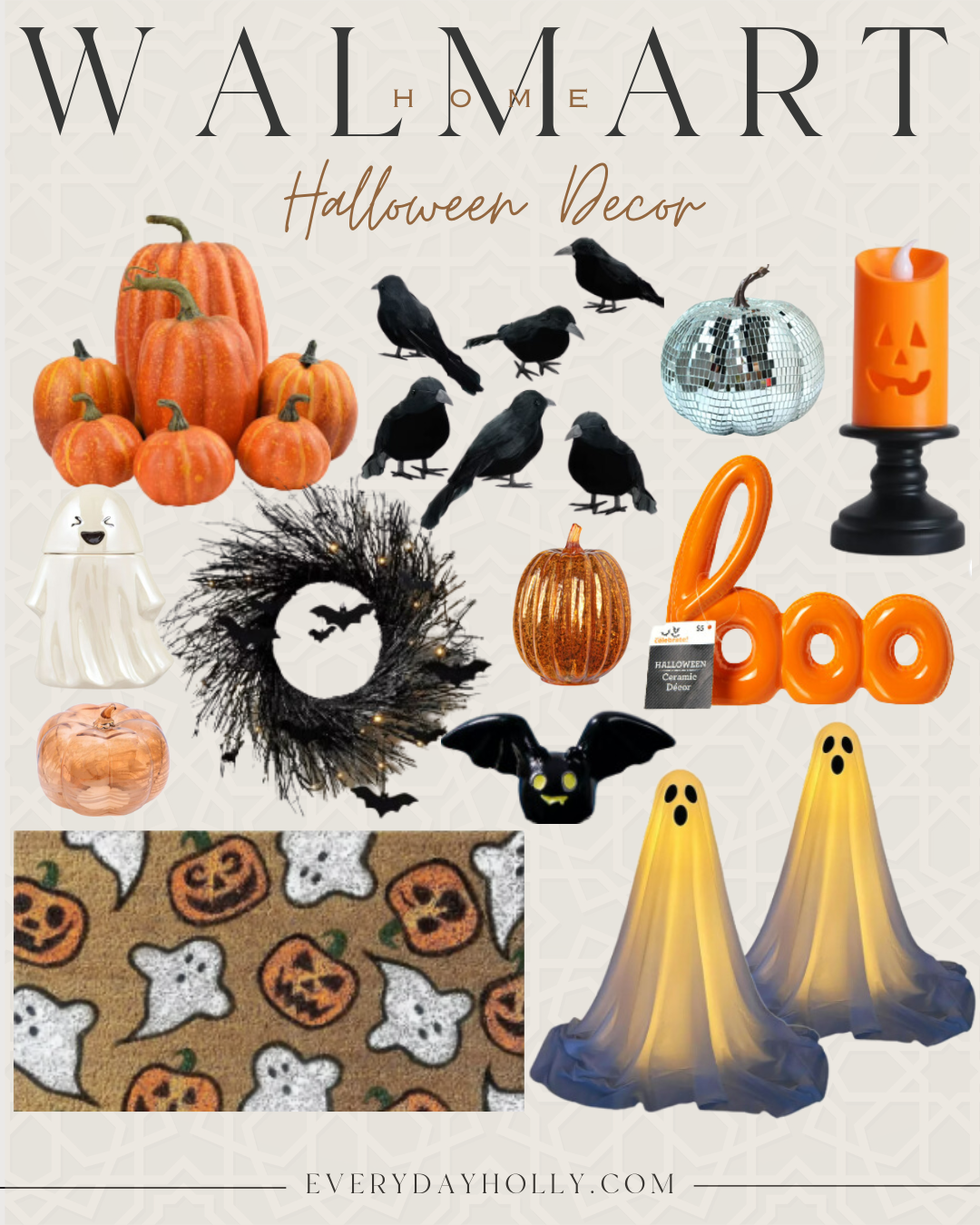 50+ Stylish Decor and Fashion Inspiration You Need This Halloween, ghosts, doormat, wreath, halloween, fashion