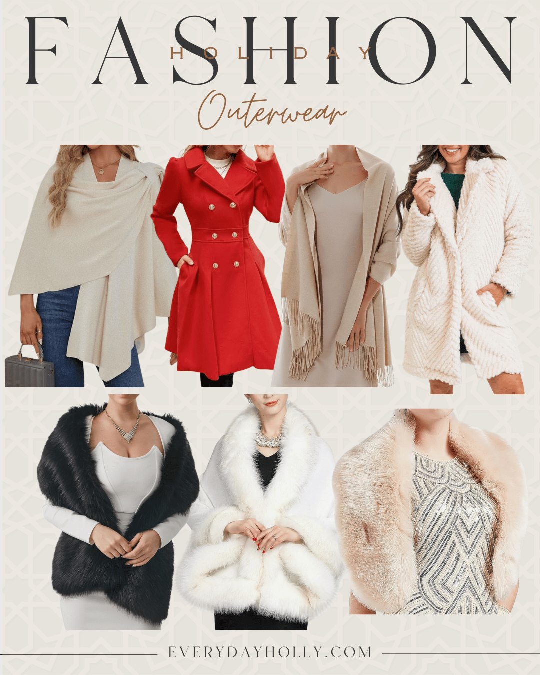 27+ Ways You'll Dress to Impress This Holiday Season | Wedding guest, fall wedding guest dress, holiday, holiday party, holiday looks, outerwear, shawl, pashmina, faux fur