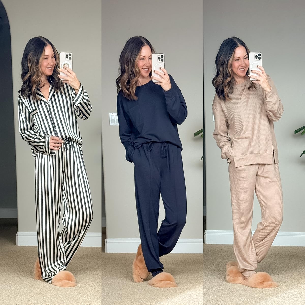 fall fashion, fall outfits, winter outfits, outfit inspo, everyday outfits, christmas pjs, pajamas, womens pj set, loungewear set, slippers