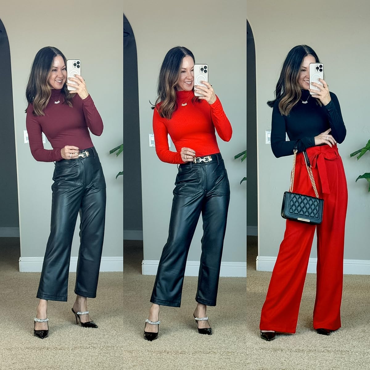 November Style Recap: 65+ Fashion Pieces To Fall in Love with This Season: fall fashion, fall outfits, winter outfits, outfit inspo, veryday outfits, red pants, faux leather pants, heels, turtleneck sweater