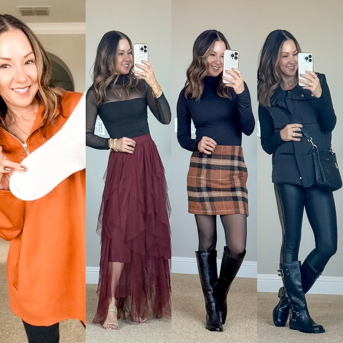 fall fashion, fall outfits, winter outfits, outfit inspo, everyday outfits, fashion favs, strapless bra, ruffle skirt, black bodysuit, puffer vest, boot socks