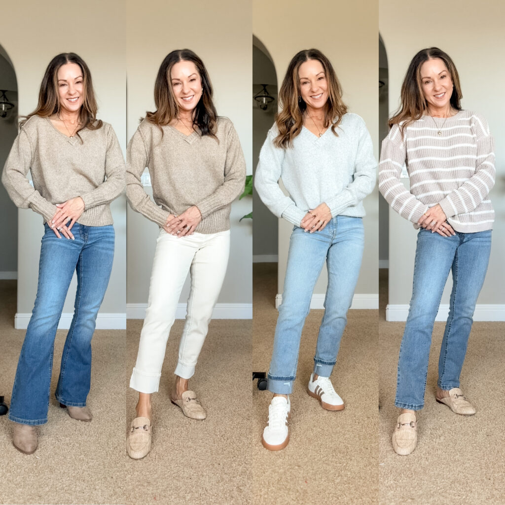 January Style Recap: 53+ Stylish Winter Outfits You'll Love | maurices, outfit inspo, everyday outfit, jeans, blue jeans, cropped denim, petite outfits, striped sweater, sweaters, outfit ideas