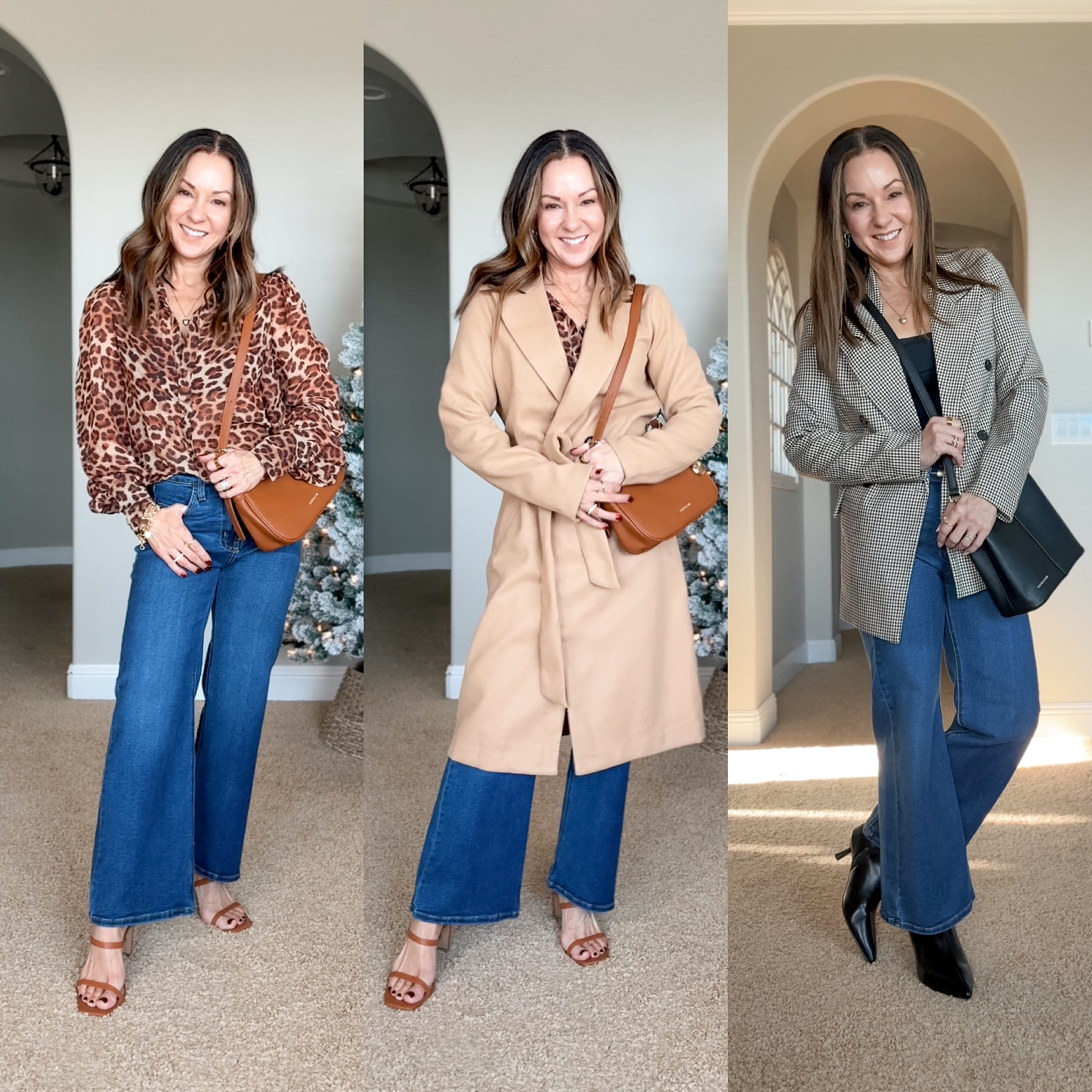 January Style Recap: 53+ Stylish Winter Outfits You'll Love | petite denim, jeans, heels, boots, coats, cheetah, leopard top, jackets, outfit inspo, winter outfit, winter workwear, purses, bodysuit