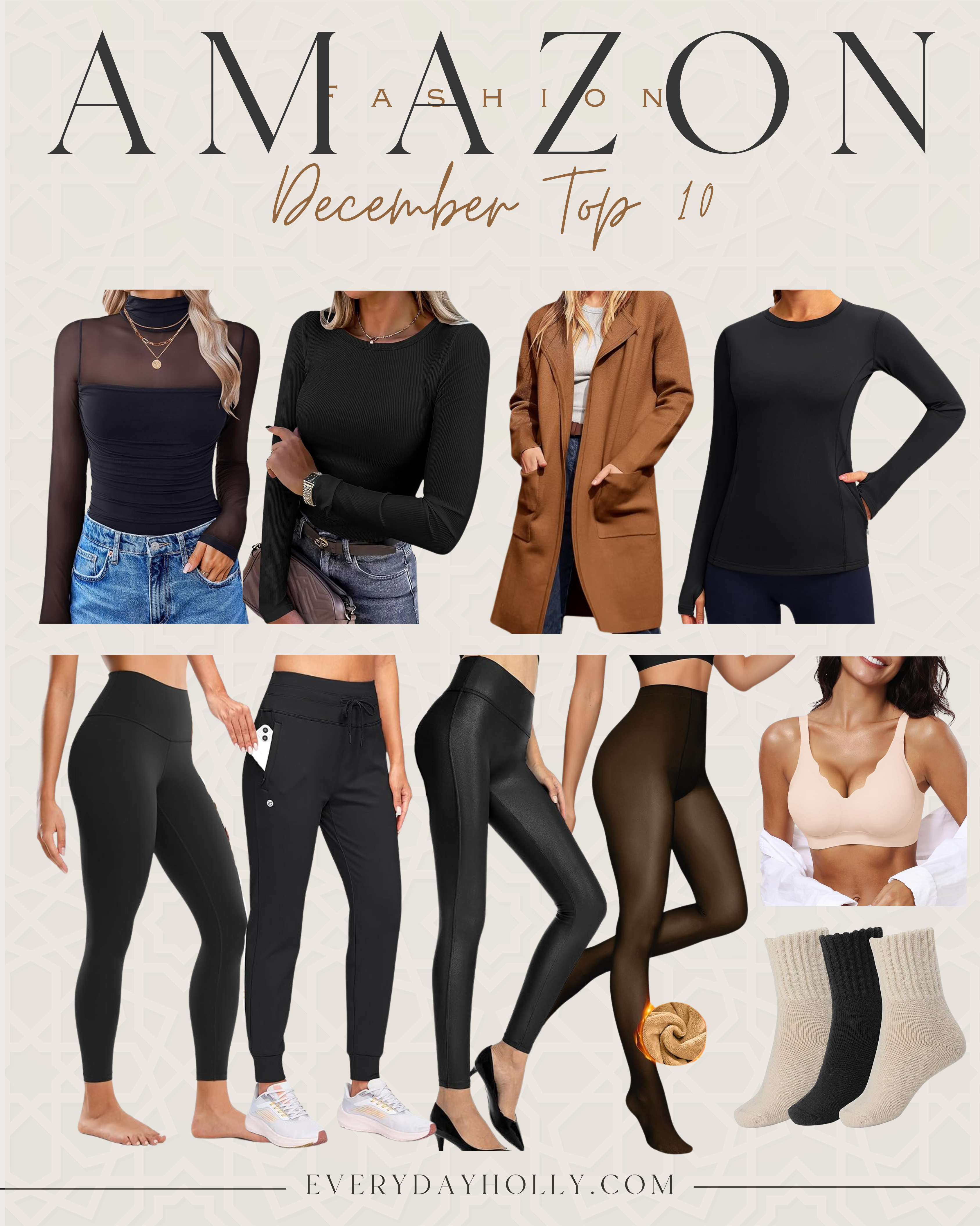 The Top 10 Hottest Best Sellers from December | amazon fashion, fashion favorites, long sleeves, bodysuits, leggings, fleece leggings, boot socks, bras